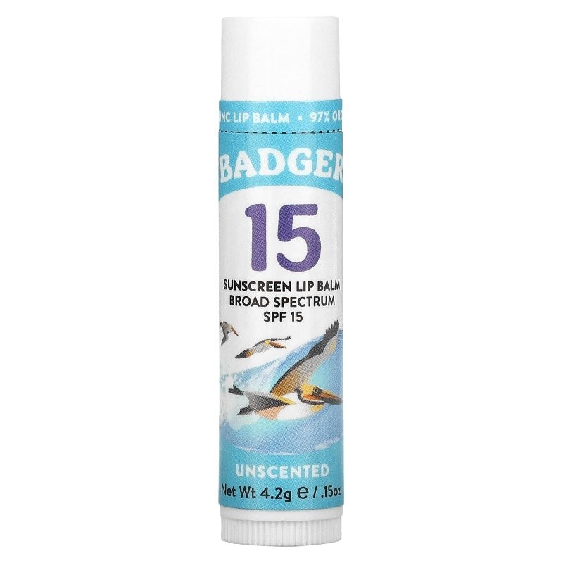 Badger Sunscreen Lip Balm, SPF 15, Unscented, 0.15 oz (4.2 g)