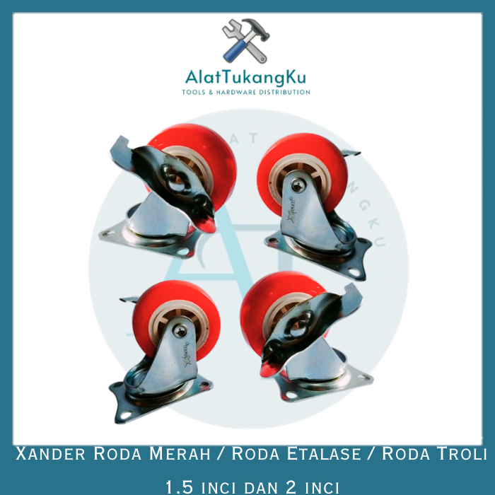Xander Roda Merah Roda Etalase Roda Troli 1,5 Inch dan 2 Inci / Roda Etalase Troli Gerobak
