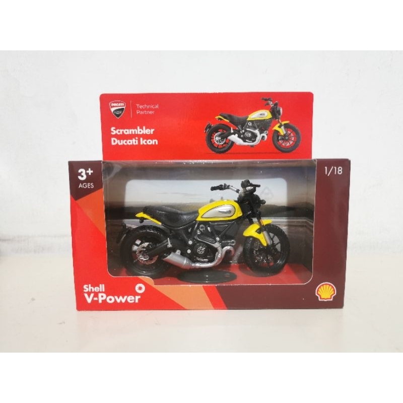 diecast shell scrambler ducati icon skala 1:18 diecast motor ducati shell