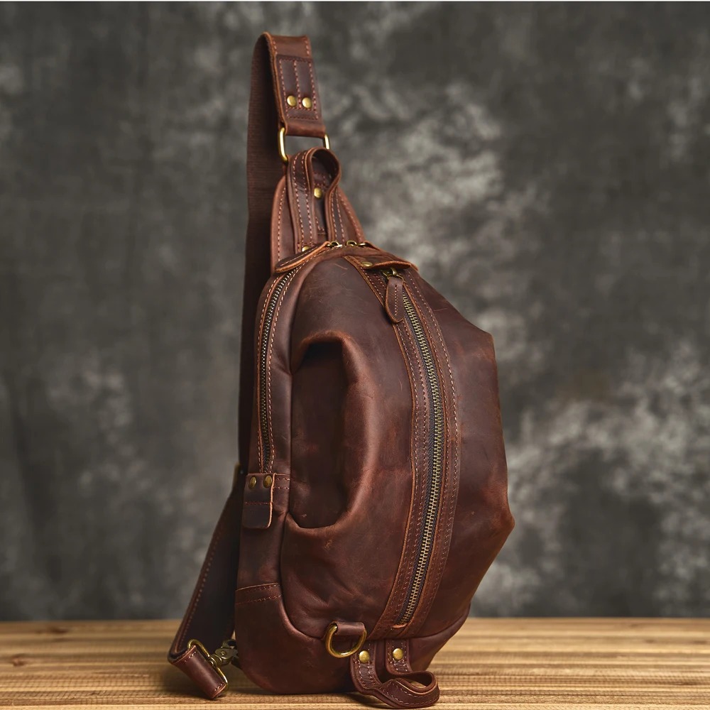 Tas dada pria kulit asli - Tas selempang retro pria