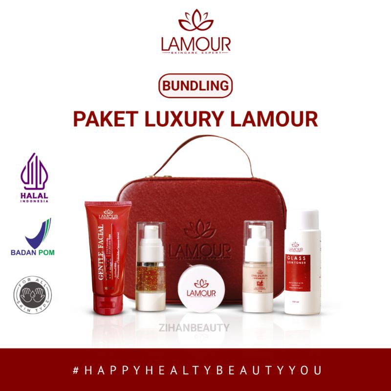 LAMOUR SKINCARE PAKET LUXURY GLOWING WHITENING SKINCARE HALAL AMAN BPOM UNTUK KULIT NORMAL BERMINYAK