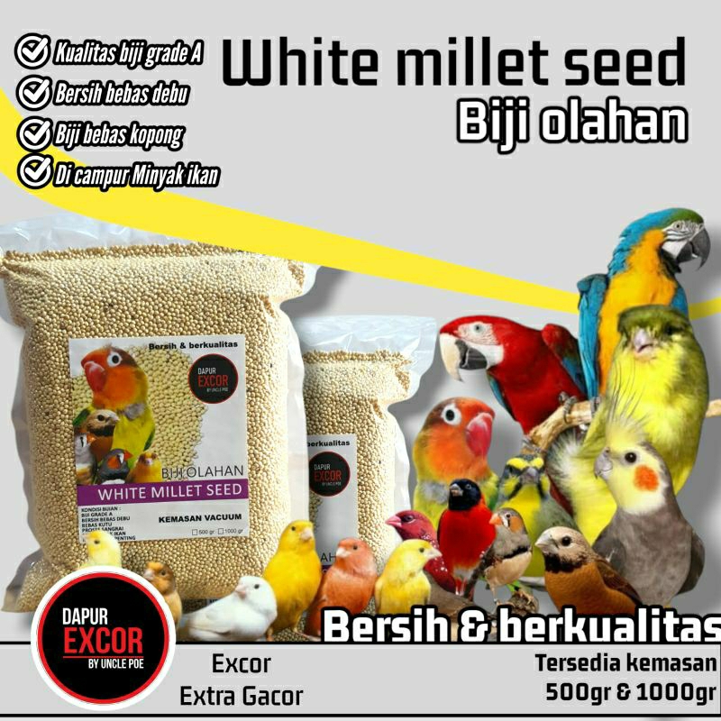 millet putih sangrai plus minyak ikan pakan kenari lovebird finch  paruh bengkok anggungan perkutut 