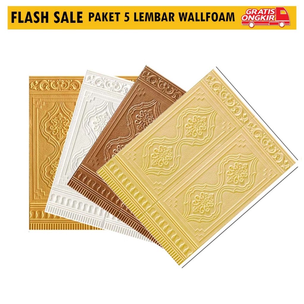 Paket Isi 5 Lembar Wallpaper 3D Wallfoam Dinding Motif 4.5mm PINTU JATI Wallpaper Sticker 3D Embos