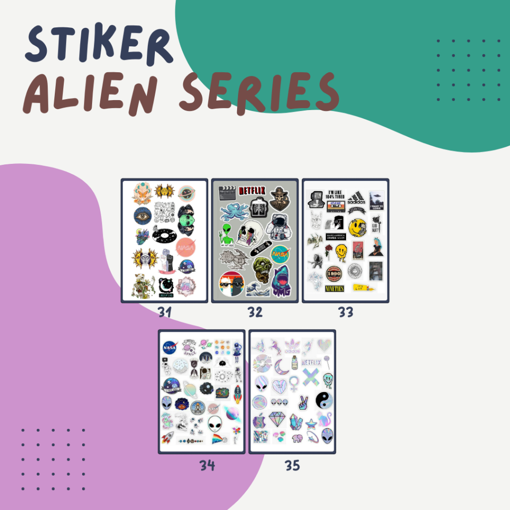 

STIKER PACK ALIEN SERIES STIKER BUKU, HELM, IPAD, LAPTOP, TUMBLR, DLL