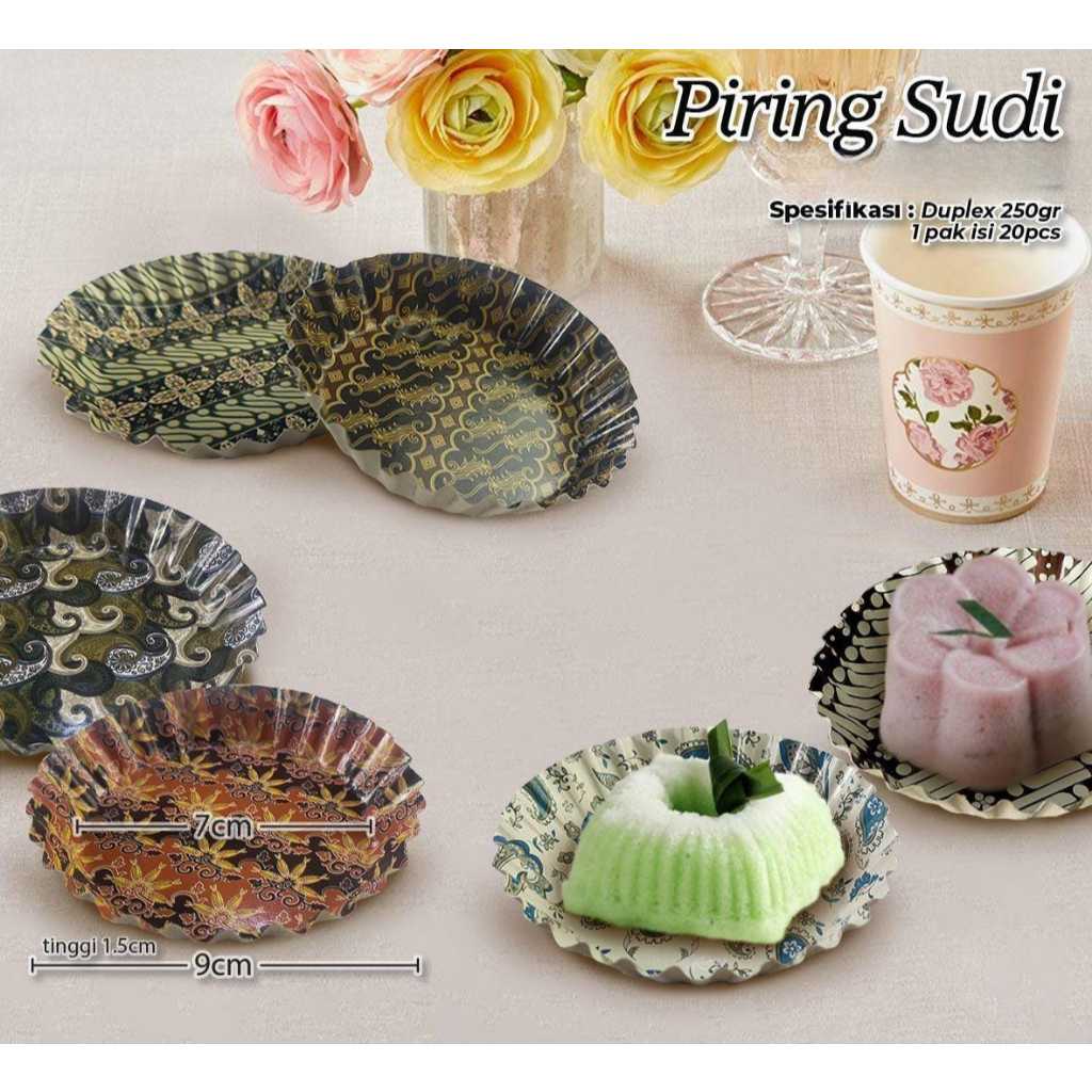 Piring Sudi | Piring Kertas | Diameter Dalam 7 cm, Luar 9 cm | Piring Kue | Snack | Disposable | (Ha
