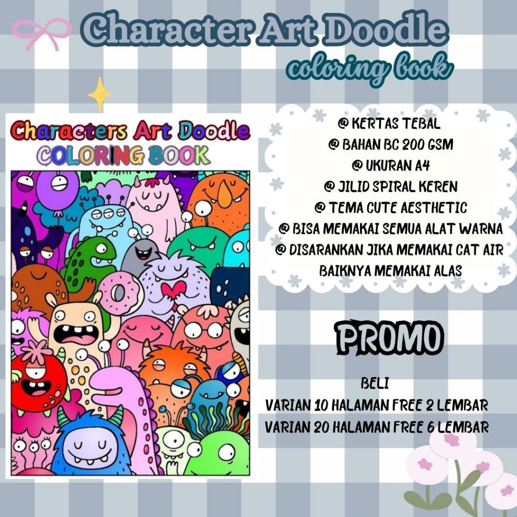 

CHARAKTER ART DOODLE Coloring Book Buku Mewarnai Anak Remaja Dewasa Aesthetic Kertas Tebal Premium