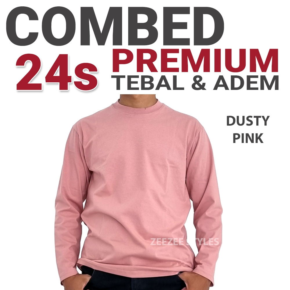 Kaos Polos Cotton Combed 24s Asli Dusty Pink Premium Lengan Panjang
