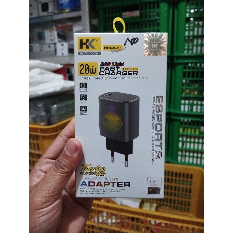 Travel Turbo Vooc Kepala Charger HK TC-D061A Batok Casan Fast Charging 20W RGB Light Resmi Original 