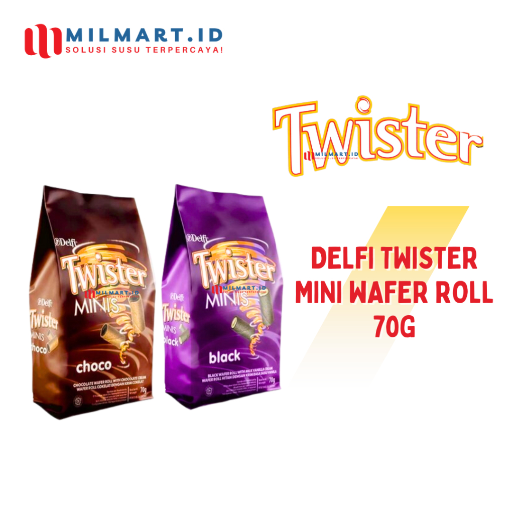 

DELFI TWISTER BLACK/CHOCO 70G POUCH TWISTER WAFER ROLL KRIM VANILA CREAM CHOCOLATE