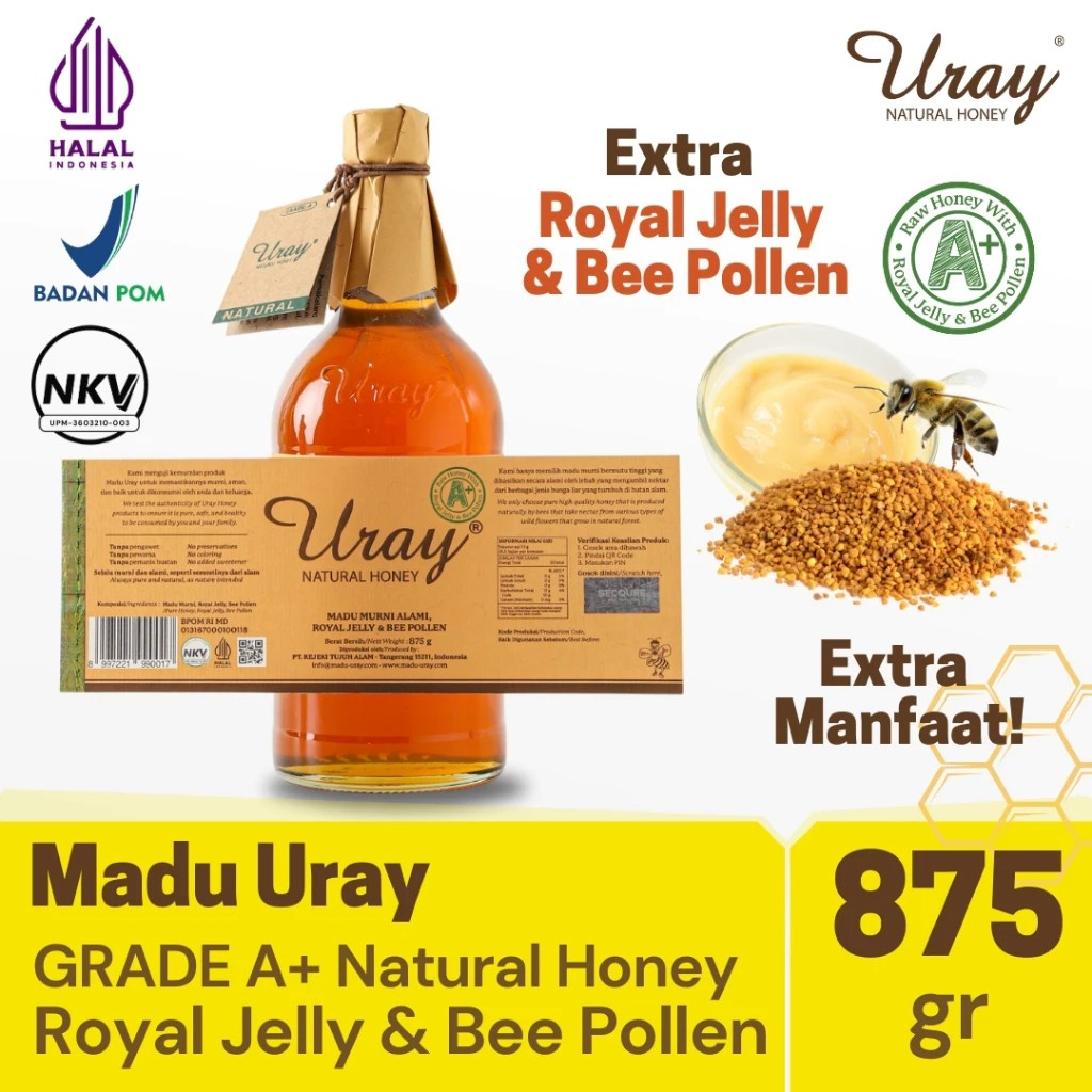 

Madu Uray Natural Honey 875gr Grade A+ with Royal Jelly and Bee Pollen