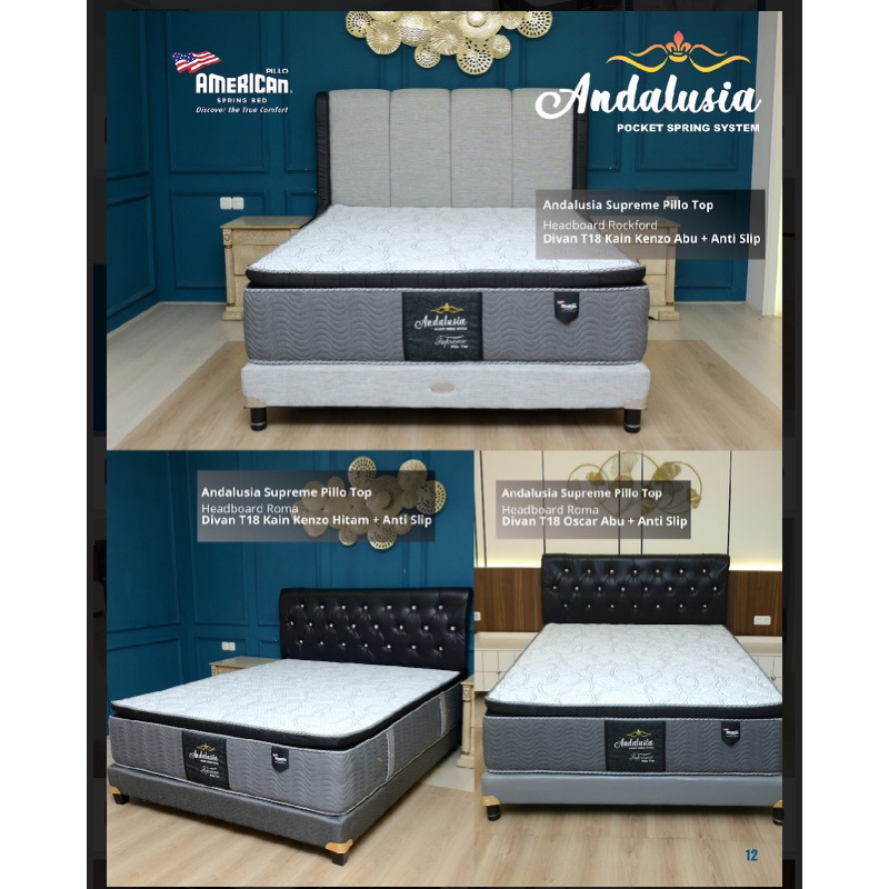 KASUR SPRINGBED MATRASS AMERICAN PILLO ANDALUSIA SUPREME PILLO TOP POCKET SPRING