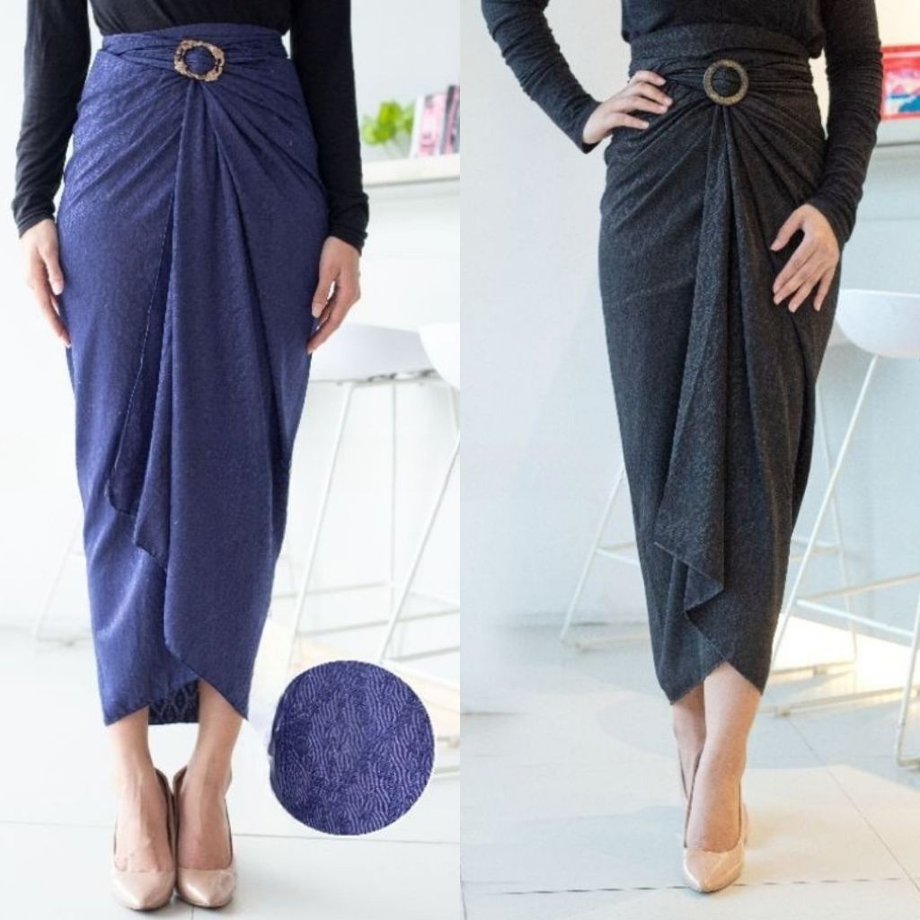 Kain Lilit Rok Serut Samping Polos Dobby Bawahan Kebaya Modern Navy & Warna Lain