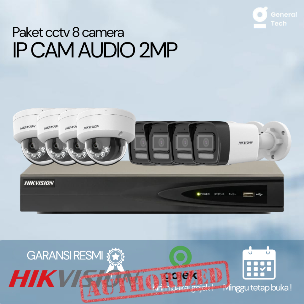 Paket Hikvision 8 IP Camera 2MP Audio Camera 1080P