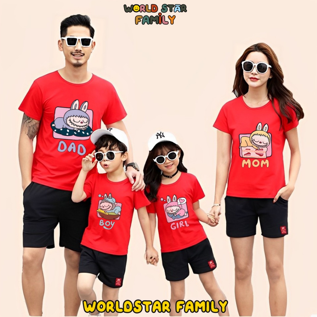 WSF Kaos Couple Keluarga LABUBU Kaos Couple Keluarga Lucu Kaos Pasangan Kaos Keluarga Baju Keluarga 