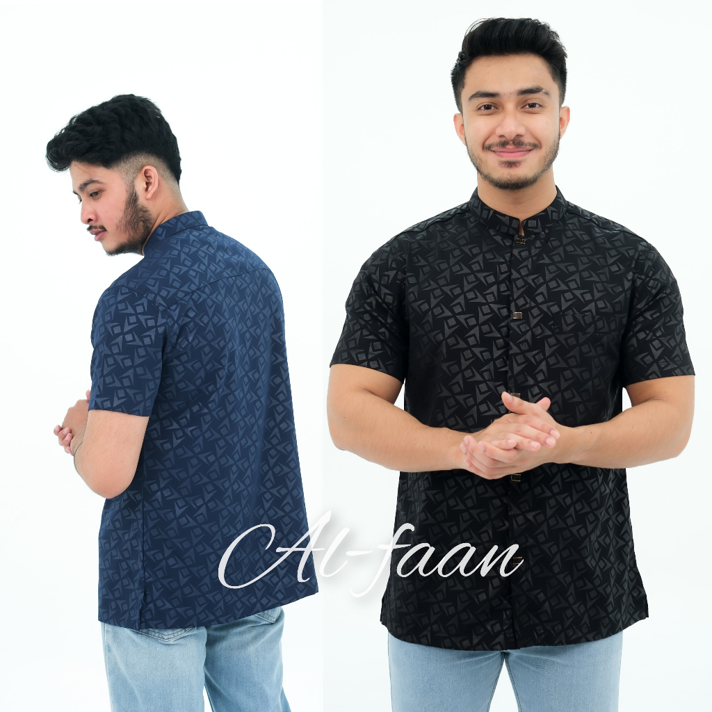 Baju koko lengan pendek kemko kurta jasko busana muslim atasan pria koko pria motif embos Alzan