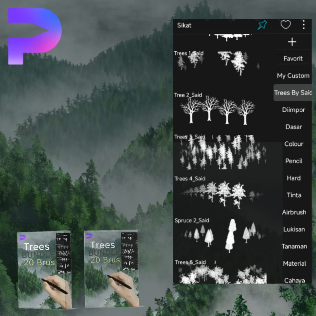 

HiPaint Trees Brush - Bundling Pack (isi 20 Kuas Pohon) Untuk membuat hutan