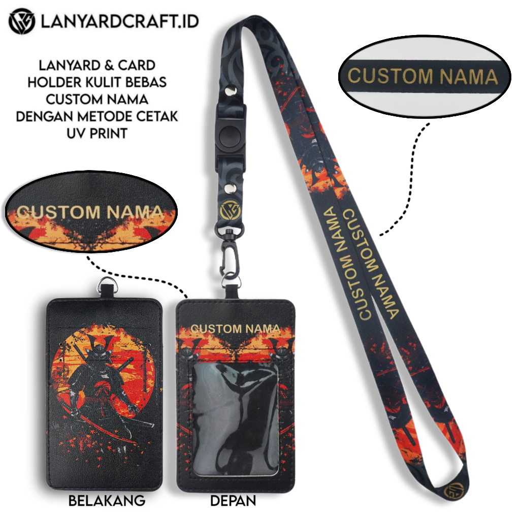 

V2 Id Card Holder Leather Custom + Lanyard Custom Nama Samurai Series Gantungan Tali Lanyard Holder Id Card Kulit UV Print