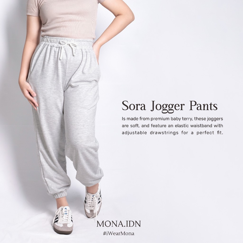 MONA - Sora Celana Jogger Pants Wanita Korea Style / Celana Lari Wanita / Celana Jogger Basic Wanita