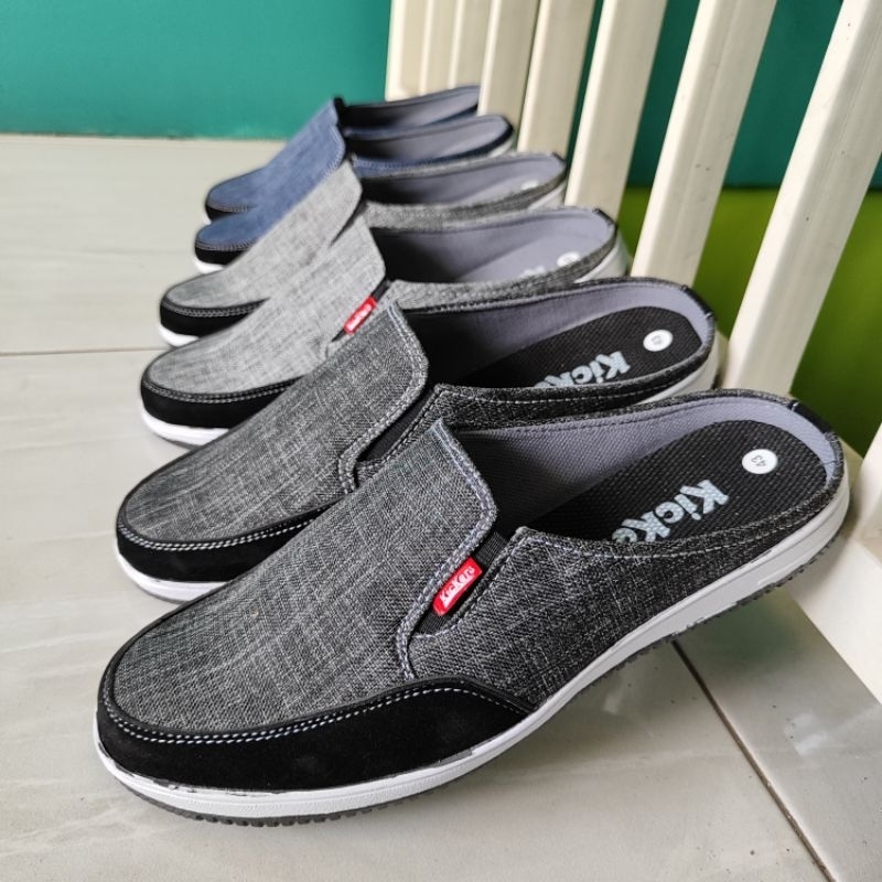 SEPATU SANDAL SLIP ON BUSTONG PRIA TERBARU BAHAN LEVIS  ANTI SLIP K02