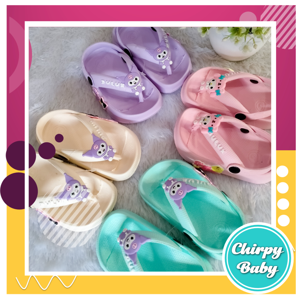 Sandal Anak Perempuan KUROMI LURUS / Sandal Jepit Tali Belakang Model Kuromi Merk Dulux