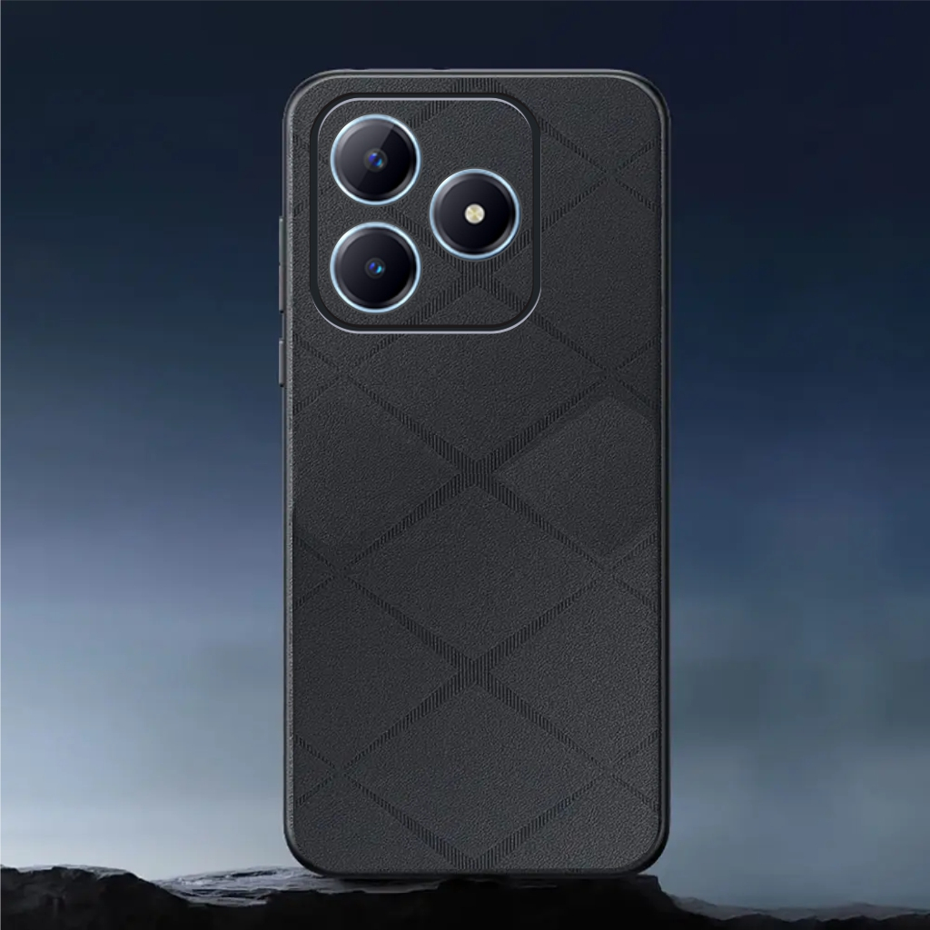 Casing Realme C63 C61 Case Plain Leather Pola Kulit Dengan Tekstur Berlian