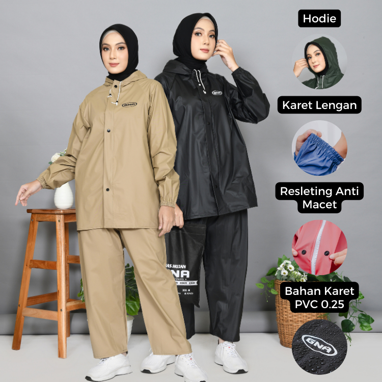 Jas Hujan Raincoat Anti Rembes Setelan Pria Wanita Original GNA Bahan PVC Karet