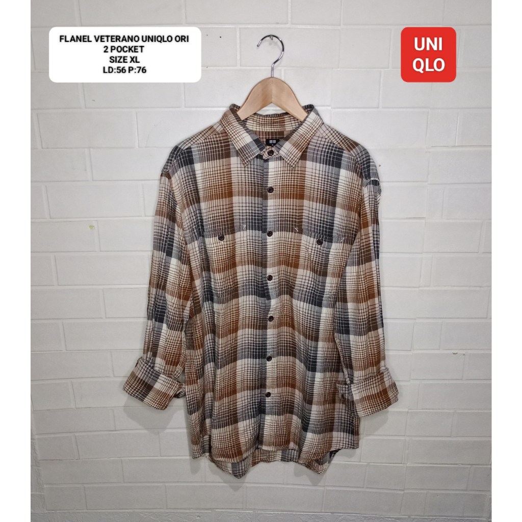 KEMEJA FLANEL VETERANO UNIQLO ORI SIZE XL 2 POCKET