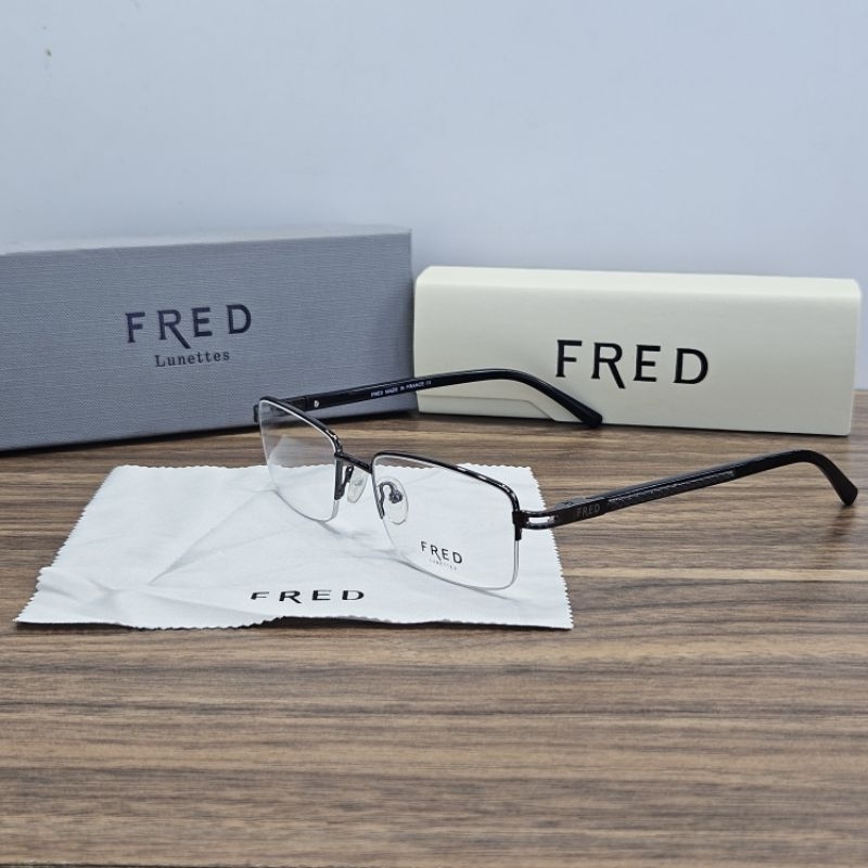 frame kacamata pria wanita elegan half frame fred FR063 gunmetal hitam
