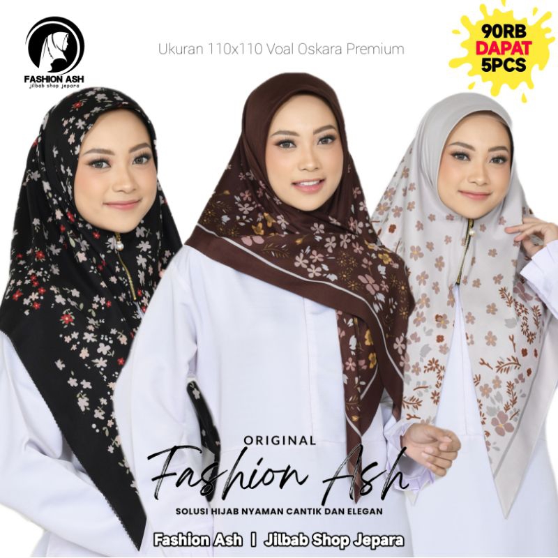 DAPAT 5 PICS HIJAB SEGIEMPAT ZIPPER INSTAN MOTIF ZIPER