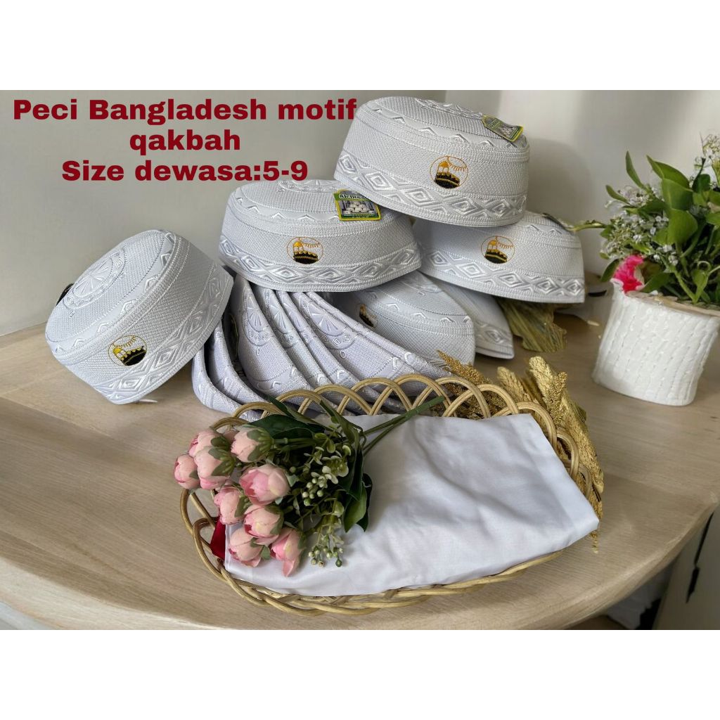 Peci Bangladesh Putih motif kabah