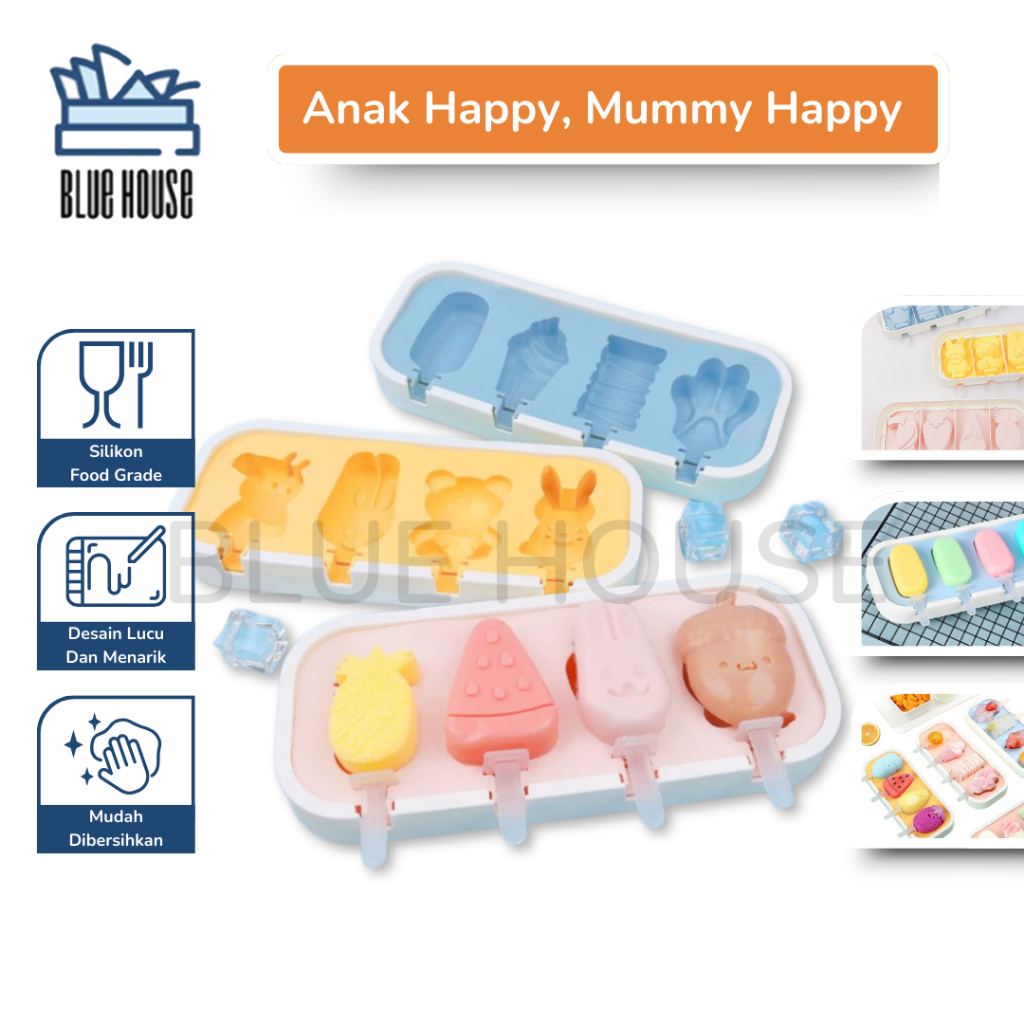 Cetakan Ice Cream Jelly Pudding Es Cokelat Serbaguna Silikon Food Grade Bentuk Hewan Buah Lucu