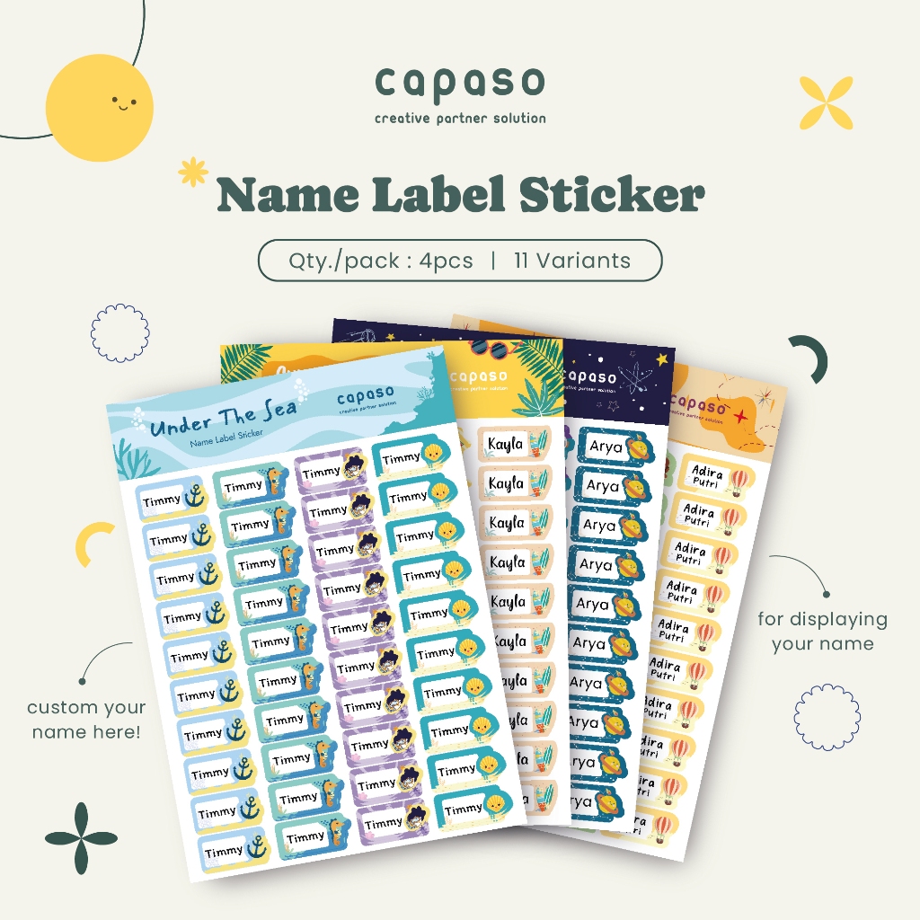 

Sticker Label Nama / Label Name Lucu Aesthetic Custom Waterproof Tahan Air 3 x 1,4 cm Isi 160 Pcs