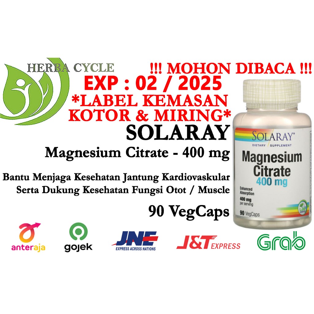 Solaray Magnesium Citrate 400 mg 90cap Magnesium Citrate ORI USA