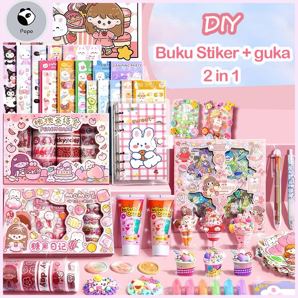 

POPO DIY Stiker Lucu Buku DIY Gantungan Kunci Guka Set Stiker Label Buku Jurnal Anak Diary Set Mainan Edukasi Buatan Tangan Mainan Anak Perempuan