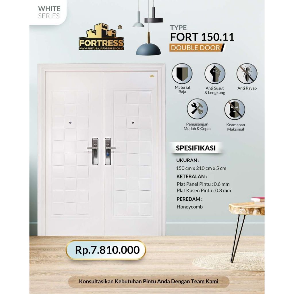Pintu Plat Press Besi Baja Double Fortress 150.11 White