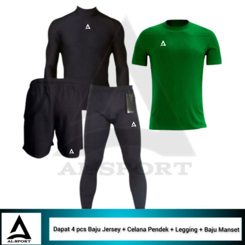 4 IN 1 Olahraga Pria Jersey Legging Kolor Manset Voly Senam Gym Futsal Basket