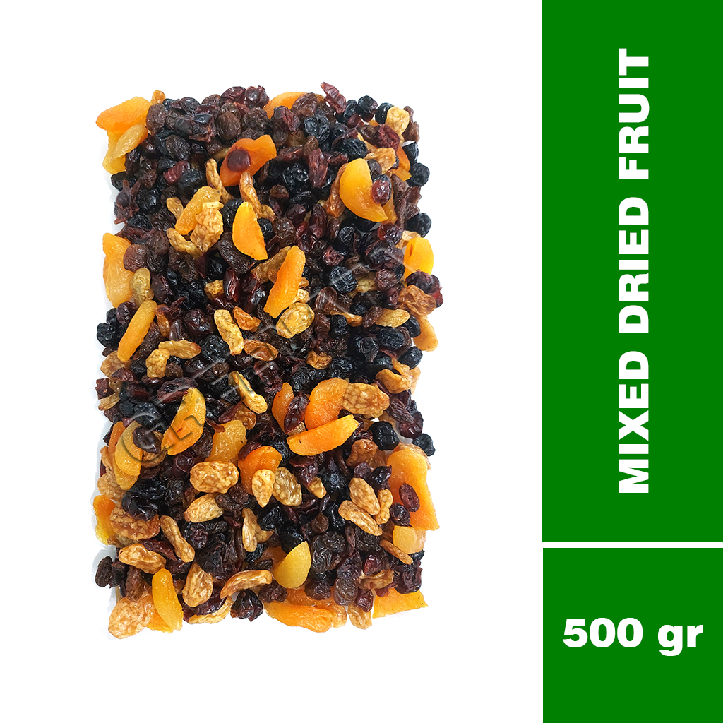 

MIXED DRIED FRUIT (500 gr) - APRICOT - BLUEBERRY - CRANBERRY - DARK RAISIN - GOLDEN RAISIN