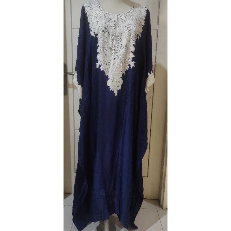 PL Kaftan Gamis Kebaya Encim Didi Original Biru Elektrik Bahan Kain Dobby Like New All Size