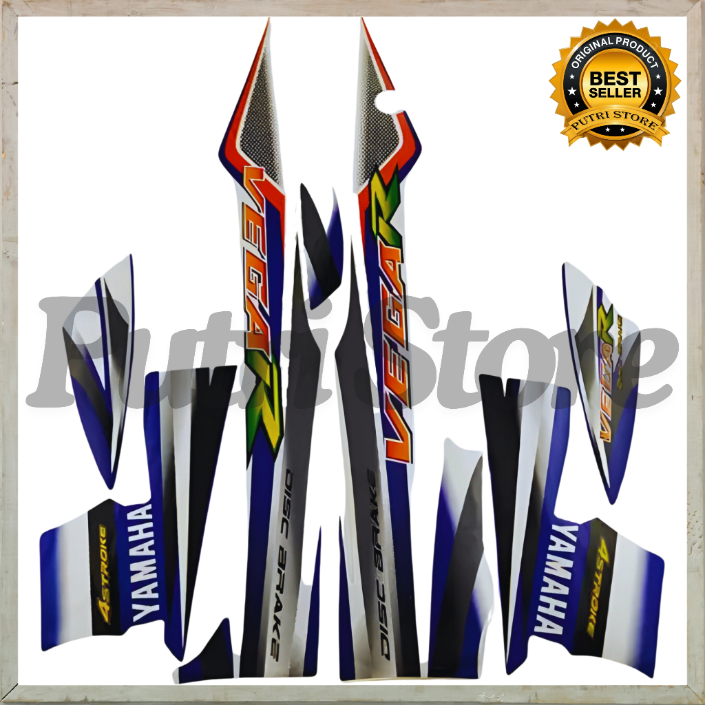 Stiker Striping Yamaha Vega R 2004 Putih Biru List Body Motor  Vega R 2004