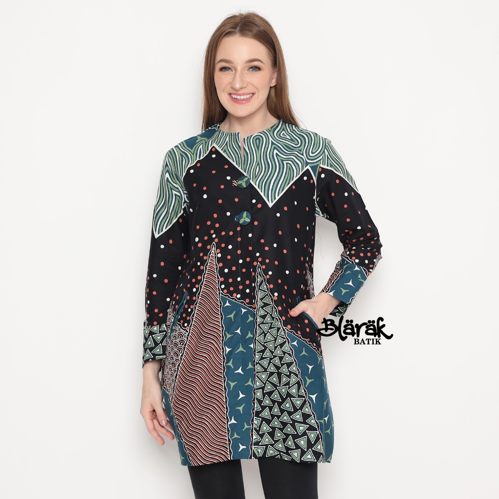 Baju Tunik Batik Couple Wanita Modern Akasa Biru Blarak Batik