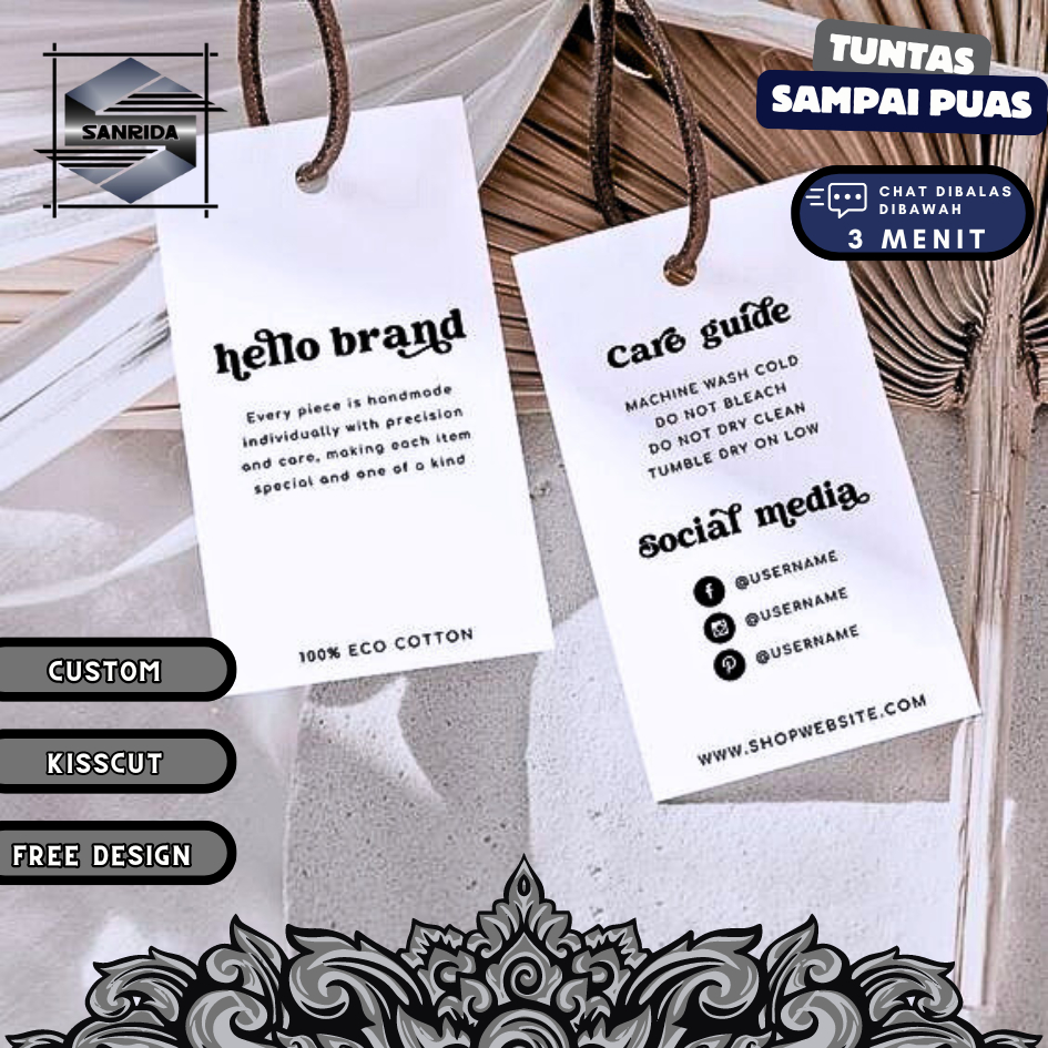 

Hang Tag Bentuk Persegi Free Desain Template Label Baju Cetak Hangtag Pakaian Merek Brand Fashion