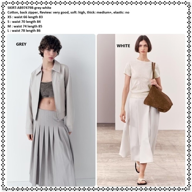 AB974798 Rok Panjang Midi Skirt Pesta Plisket Lipit Pleated Wanita Korea Import Grey White Putih Pol