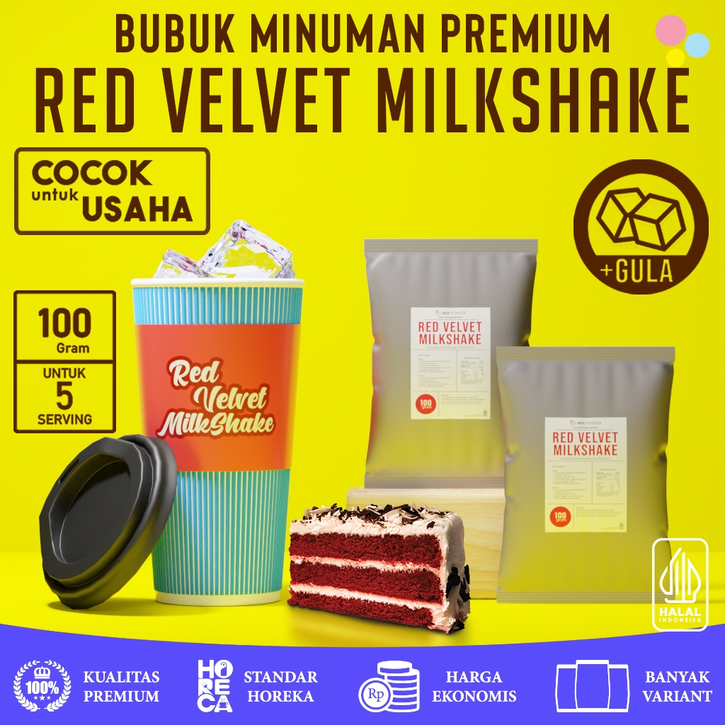 

Mix Powder Red Velvet Milkshake Bubuk Minuman Rasa Redvelvet Based Milk Shake Instan Drink Kemasan 100 Gram