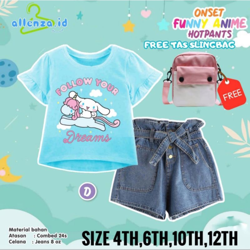 oneset funny anime hotpant jeans by allenza.id/setelan anak cewek/setelan celana pendek