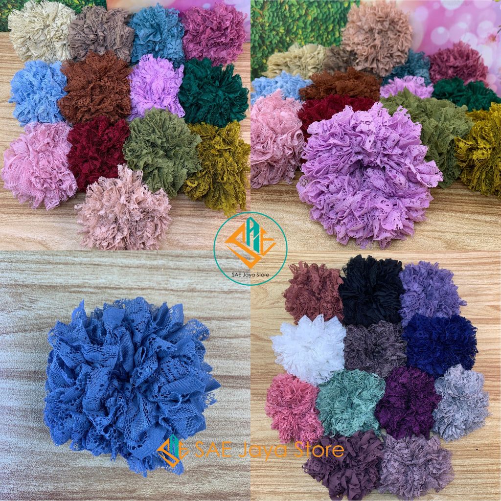 (12 PCS) SAE - IKAT RAMBUT SCRUNCHIE BAHAN BROKAT ANTI PUSING / SCRUNCHIE TILE / CEPOL HIJAB BROKAT
