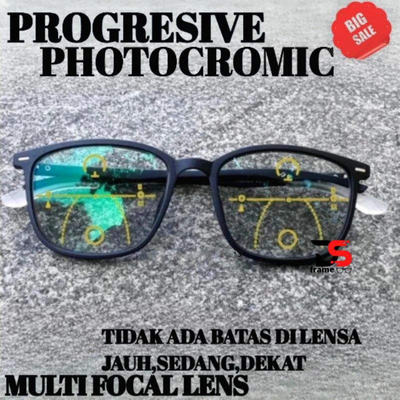 kacamata photocromic plus progresif frame elastis gagang earlock pria dan wanita