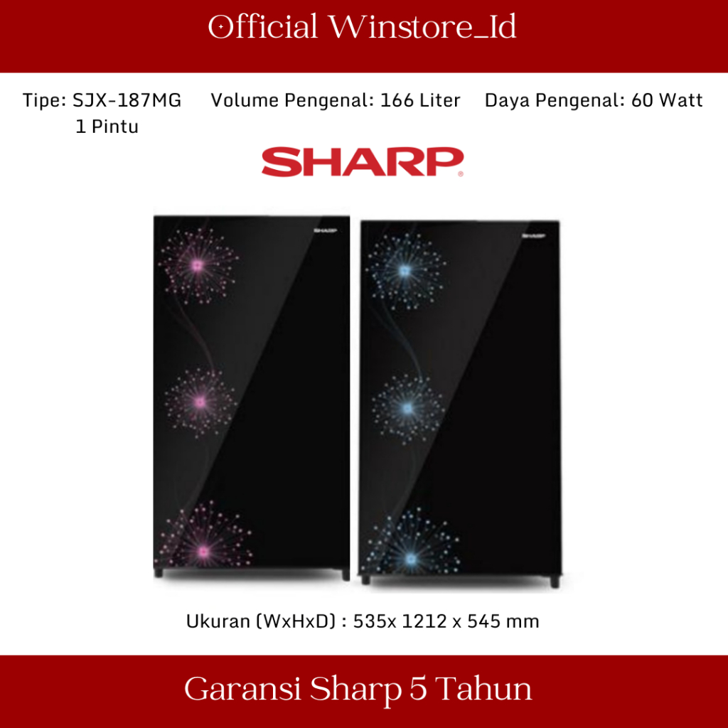 KULKAS SHARP SJX 187 MG LEMARI ES 1 PINTU SJX187MG SJX 187MG SHINE