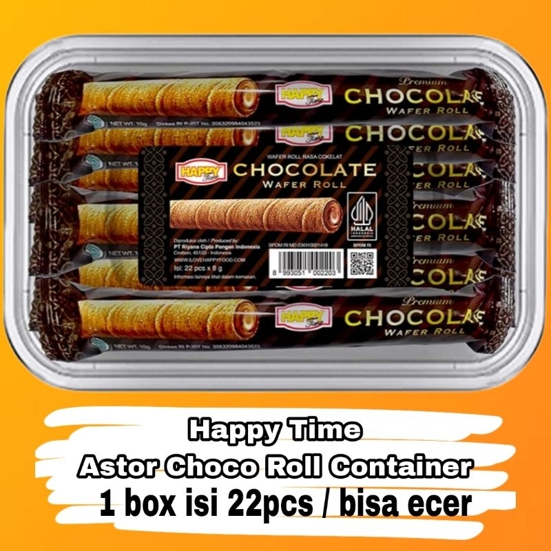 

Happy Time Chocolate Wafer Roll Snack Astor Coklat Lumer Box Container 22 pcs