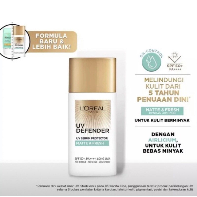 Loreal Paris Sunscreen UV Defender UV Serum Protector Matte & Fresh Sunscreen 50 ml