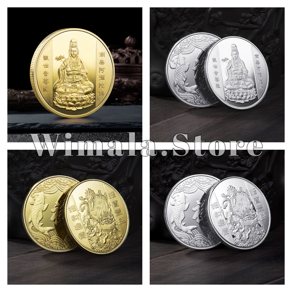 Gold Coin Kwan Im Cai Sen Koin Emas Guanyin God of Wealth Feng Shui H132